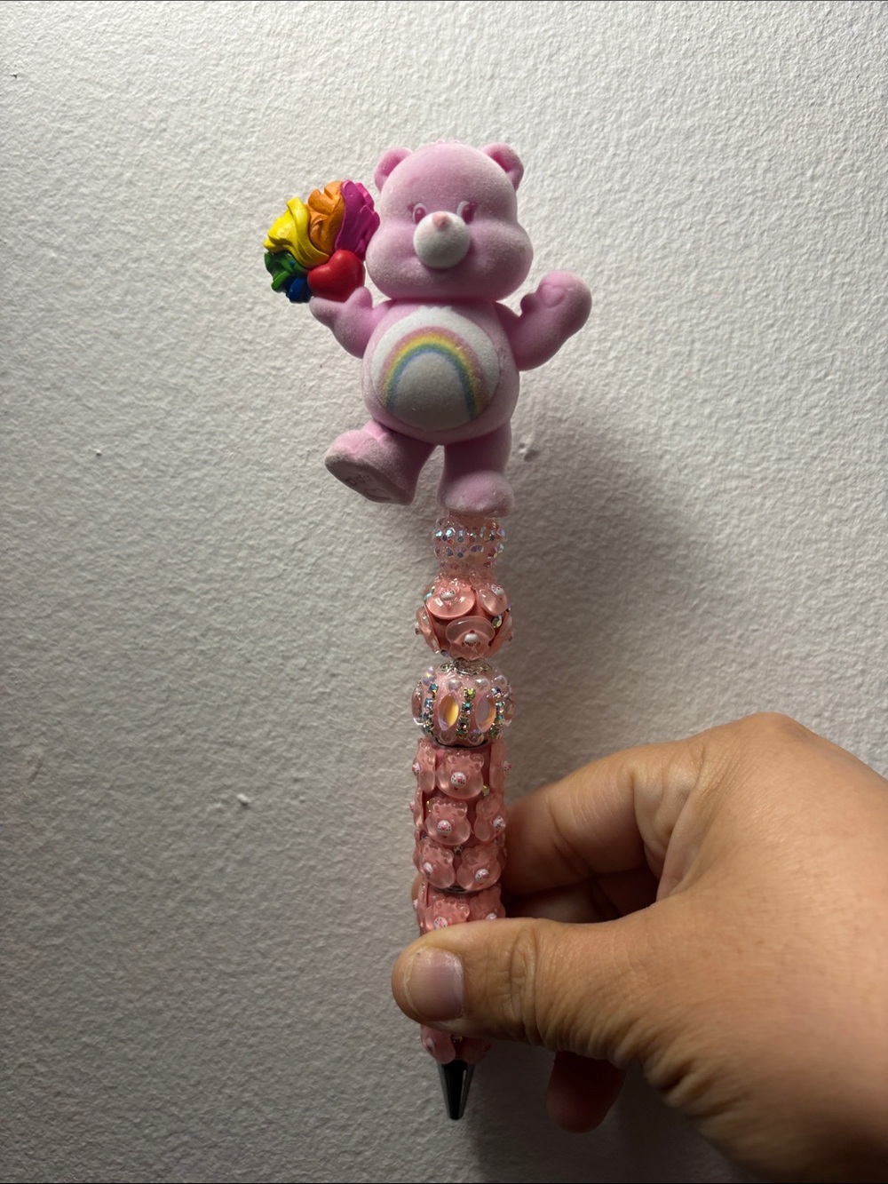 Pink Rainbow Bear Beaded Kids Pen